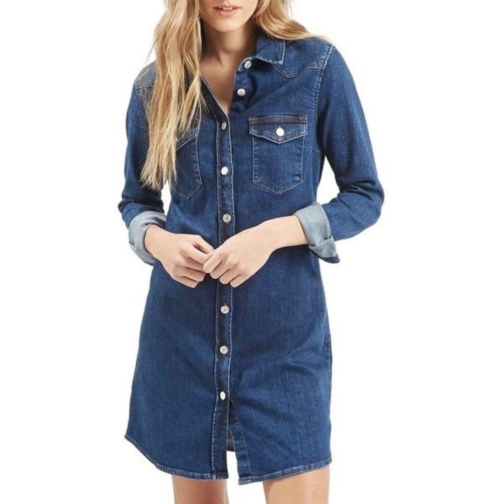 TOPSHOP Denim Button Up Dress